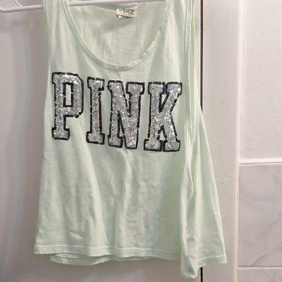 Mint Green Sequin Logo Tank Top - Picture 1 of 4